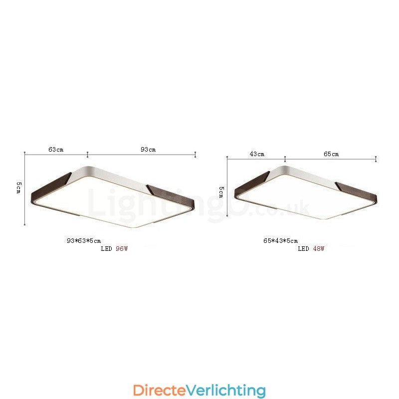 Retro Walnoot Kleur Hout Ultra Dunne Rechthoekige Dimbare Plafondlampen met Acryl Kap Kan Ook Als Wandlamp Worden Gebruikt