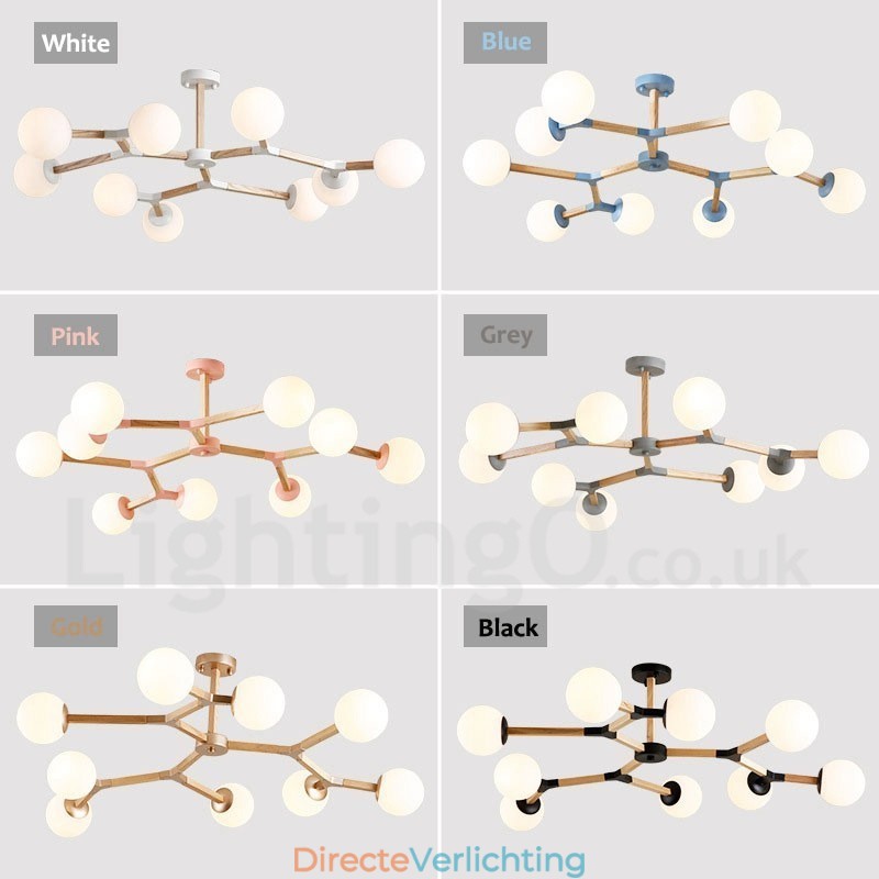 Houten Nordic Modern Magic Bean Wood Molecular Kroonluchter met Glazen Kapjes