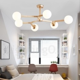 Houten Nordic Modern Magic Bean Wood Molecular Kroonluchter met Glazen Kapjes