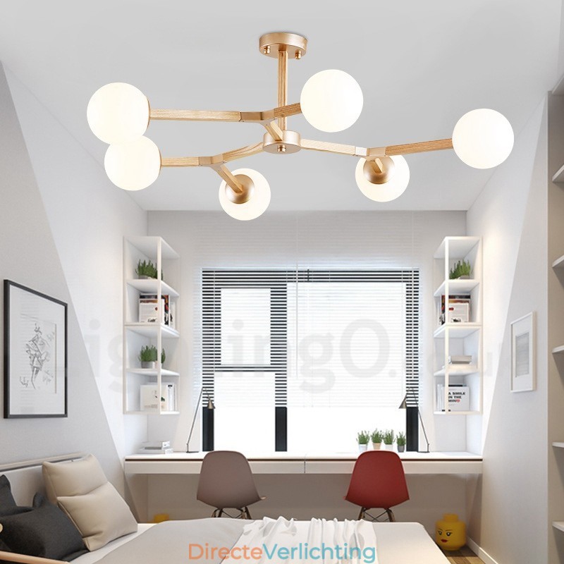 Houten Nordic Modern Magic Bean Wood Molecular Kroonluchter met Glazen Kapjes