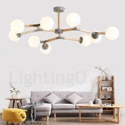 Houten Nordic Modern Magic Bean Wood Molecular Kroonluchter met Glazen Kapjes