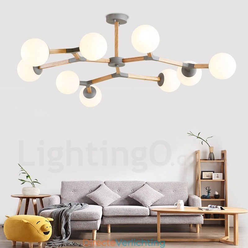 Houten Nordic Modern Magic Bean Wood Molecular Kroonluchter met Glazen Kapjes