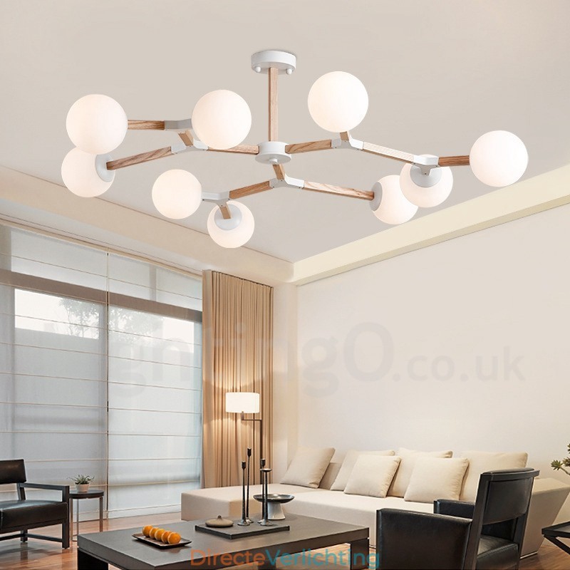 Houten Nordic Modern Magic Bean Wood Molecular Kroonluchter met Glazen Kapjes