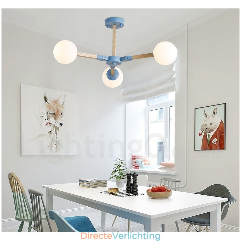 Houten Nordic Modern Magic Bean Wood Molecular Kroonluchter met Glazen Kapjes
