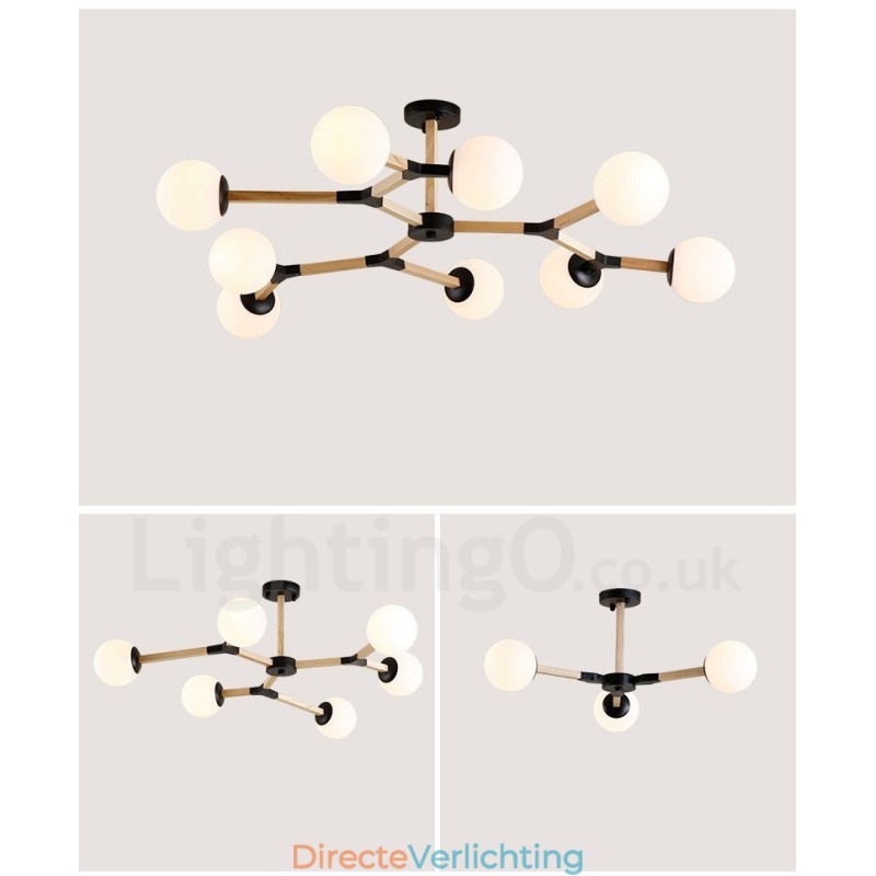 Houten Nordic Modern Magic Bean Wood Molecular Kroonluchter met Glazen Kapjes