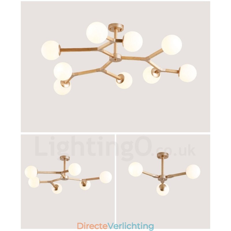 Houten Nordic Modern Magic Bean Wood Molecular Kroonluchter met Glazen Kapjes