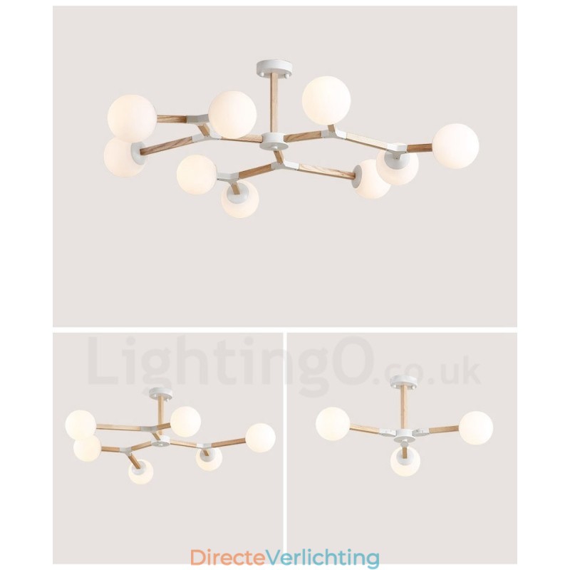 Houten Nordic Modern Magic Bean Wood Molecular Kroonluchter met Glazen Kapjes