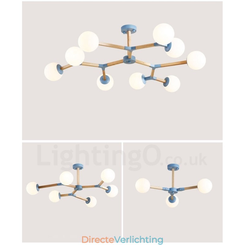 Houten Nordic Modern Magic Bean Wood Molecular Kroonluchter met Glazen Kapjes
