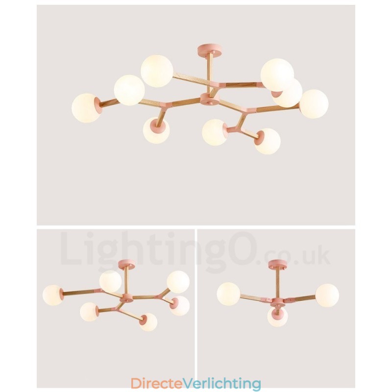Houten Nordic Modern Magic Bean Wood Molecular Kroonluchter met Glazen Kapjes