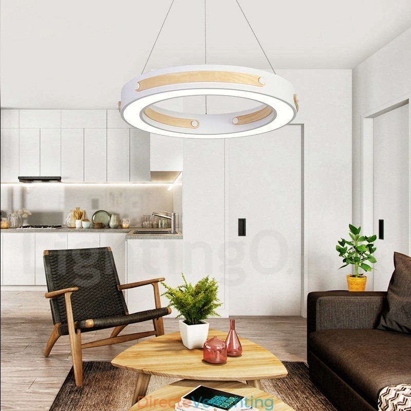 Multi Wood Colours Ring Moderne Hedendaagse Hanglamp met Acryl Kap