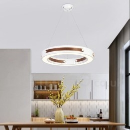 Multi Wood Colours Ring Moderne Hedendaagse Hanglamp met Acryl Kap