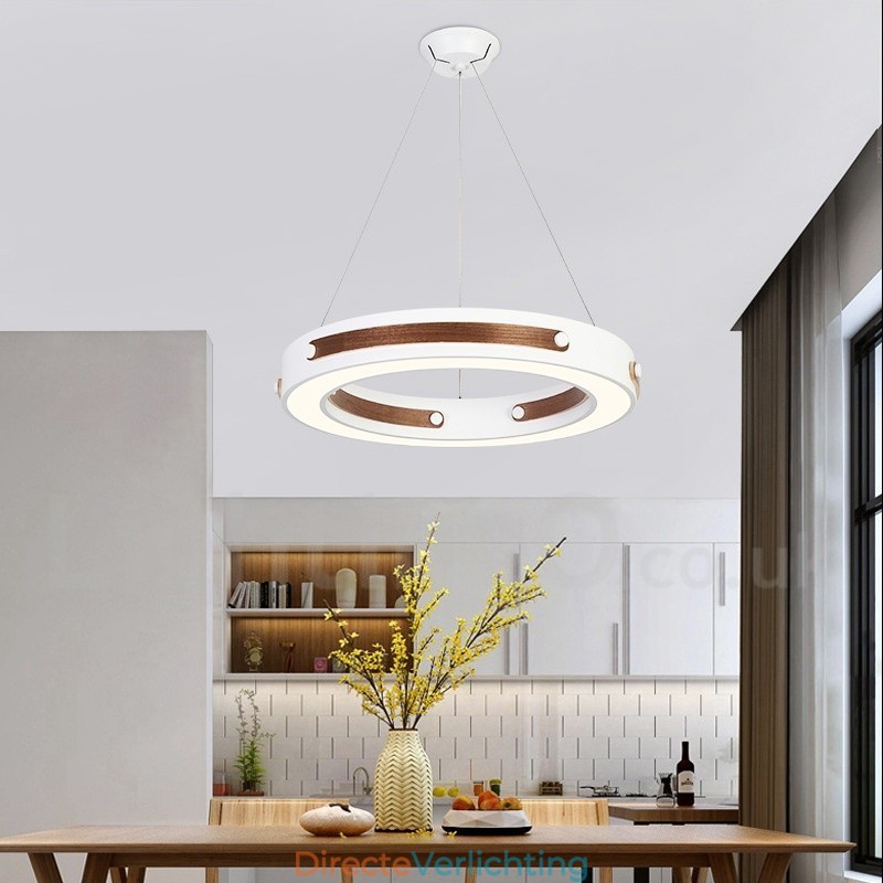 Multi Wood Colours Ring Moderne Hedendaagse Hanglamp met Acryl Kap