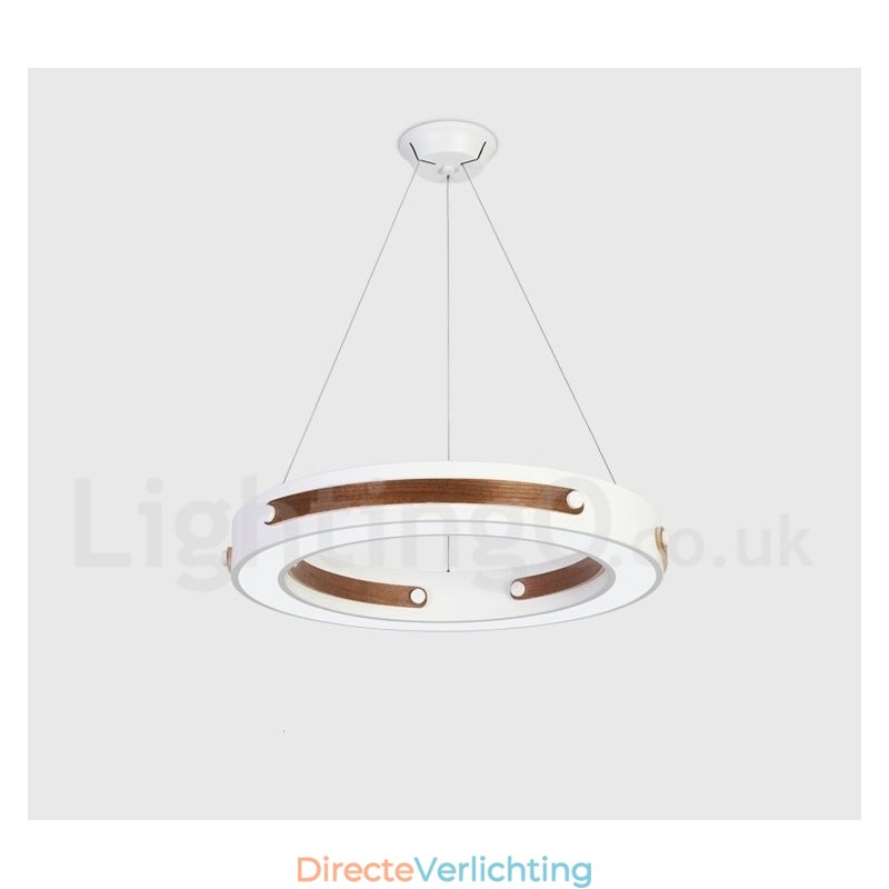 Multi Wood Colours Ring Moderne Hedendaagse Hanglamp met Acryl Kap