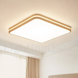 Vierkant houten plafondlamp met lens, moderne eigentijdse Scandinavische stijl, plafondlamp van hout met acryl kap en afstandsbediening. Kan ook als wandlamp worden gebruikt.