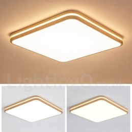 Vierkant houten plafondlamp met lens, moderne eigentijdse Scandinavische stijl, plafondlamp van hout met acryl kap en afstandsbediening. Kan ook als wandlamp worden gebruikt.