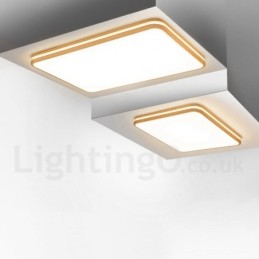 Vierkant houten plafondlamp met lens, moderne eigentijdse Scandinavische stijl, plafondlamp van hout met acryl kap en afstandsbediening. Kan ook als wandlamp worden gebruikt.
