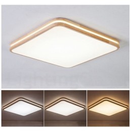 Vierkant houten plafondlamp met lens, moderne eigentijdse Scandinavische stijl, plafondlamp van hout met acryl kap en afstandsbediening. Kan ook als wandlamp worden gebruikt.