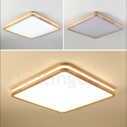 Vierkant houten plafondlamp met lens, moderne eigentijdse Scandinavische stijl, plafondlamp van hout met acryl kap en afstandsbediening. Kan ook als wandlamp worden gebruikt.