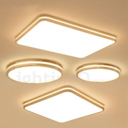Vierkant houten plafondlamp met lens, moderne eigentijdse Scandinavische stijl, plafondlamp van hout met acryl kap en afstandsbediening. Kan ook als wandlamp worden gebruikt.