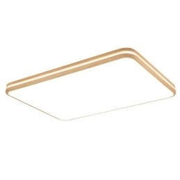 Dimbare rechthoekige houten plafondlamp met lens, moderne eigentijdse Scandinavische stijl, plafondlamp van hout met acryl kap en afstandsbediening. Kan ook als wandlamp worden gebruikt.