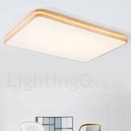 Dimbare rechthoekige houten plafondlamp met lens, moderne eigentijdse Scandinavische stijl, plafondlamp van hout met acryl kap en afstandsbediening. Kan ook als wandlamp worden gebruikt.