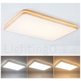 Dimbare rechthoekige houten plafondlamp met lens, moderne eigentijdse Scandinavische stijl, plafondlamp van hout met acryl kap en afstandsbediening. Kan ook als wandlamp worden gebruikt.