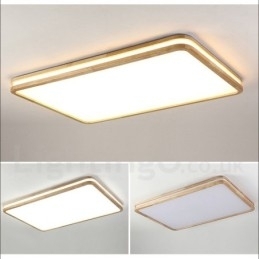 Dimbare rechthoekige houten plafondlamp met lens, moderne eigentijdse Scandinavische stijl, plafondlamp van hout met acryl kap en afstandsbediening. Kan ook als wandlamp worden gebruikt.