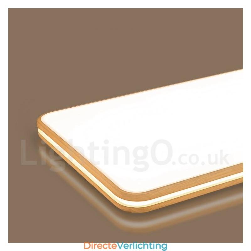 Dimbare rechthoekige houten plafondlamp met lens, moderne eigentijdse Scandinavische stijl, plafondlamp van hout met acryl kap en afstandsbediening. Kan ook als wandlamp worden gebruikt.