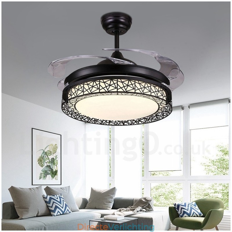 108CM (42") 91CM (36") Moderne, eigentijdse afstandsbediening Holle plafondventilatorlamp met acryl kap Dempen Zuiver koperen motor