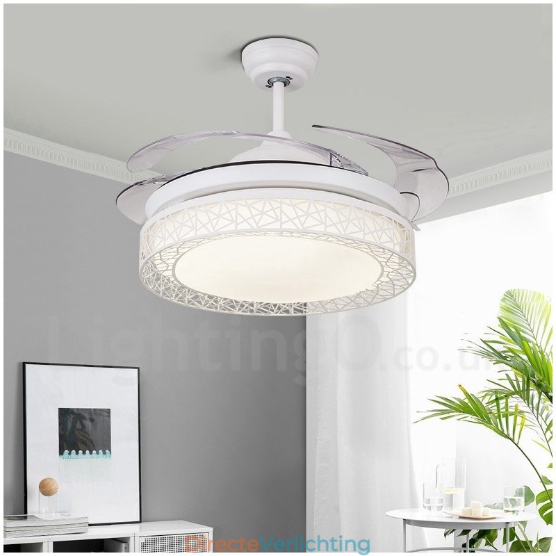 108CM (42") 91CM (36") Moderne, eigentijdse afstandsbediening Holle plafondventilatorlamp met acryl kap Dempen Zuiver koperen motor