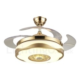 108CM (42") 91CM (36") Moderne eigentijdse afstandsbediening goudkleurige plafondventilatorlamp met acryl kap, dempen, zuiver koperen motor