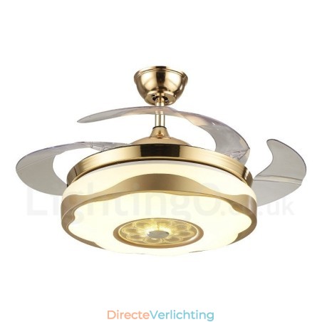 108CM (42") 91CM (36") Moderne eigentijdse afstandsbediening goudkleurige plafondventilatorlamp met acryl kap, dempen, zuiver koperen motor 108CM (42") 91CM (36") Moderne eigentijdse afstandsbediening goudkleurige plafondventilatorlamp met acryl kap, dempen, zuiver koperen motor