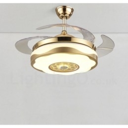 108CM (42") 91CM (36") Moderne eigentijdse afstandsbediening goudkleurige plafondventilatorlamp met acryl kap, dempen, zuiver koperen motor