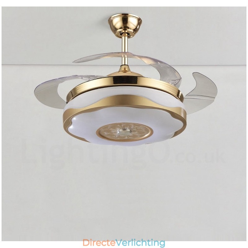 108CM (42") 91CM (36") Moderne eigentijdse afstandsbediening goudkleurige plafondventilatorlamp met acryl kap, dempen, zuiver koperen motor