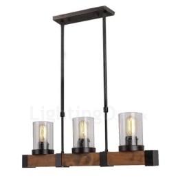 3 Licht Vintage Houten Kroonluchter Industriële Wind Loft Houten Lineaire Hanglamp