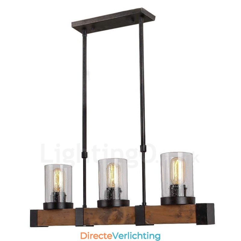 3 Licht Vintage Houten Kroonluchter Industriële Wind Loft Houten Lineaire Hanglamp