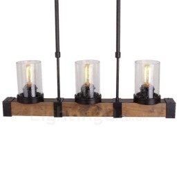 3 Licht Vintage Houten Kroonluchter Industriële Wind Loft Houten Lineaire Hanglamp