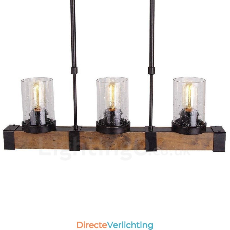 3 Licht Vintage Houten Kroonluchter Industriële Wind Loft Houten Lineaire Hanglamp