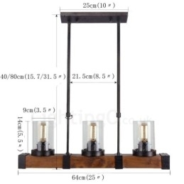 3 Licht Vintage Houten Kroonluchter Industriële Wind Loft Houten Lineaire Hanglamp