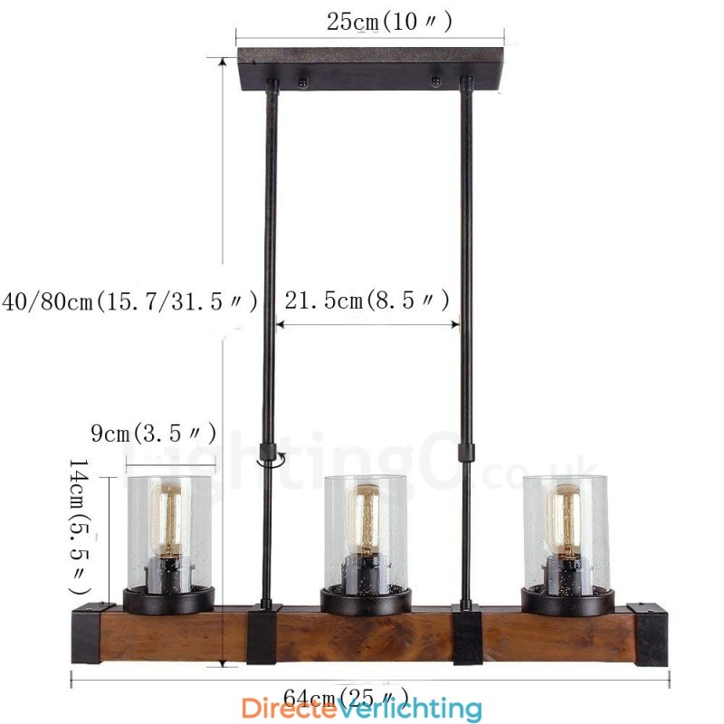 3 Licht Vintage Houten Kroonluchter Industriële Wind Loft Houten Lineaire Hanglamp