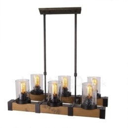 6 Licht Vintage Houten Kroonluchter Industriële Wind Loft Houten Lineaire Hanglamp