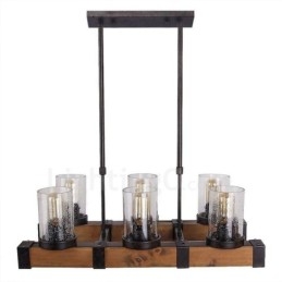 6 Licht Vintage Houten Kroonluchter Industriële Wind Loft Houten Lineaire Hanglamp