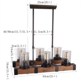 6 Licht Vintage Houten Kroonluchter Industriële Wind Loft Houten Lineaire Hanglamp