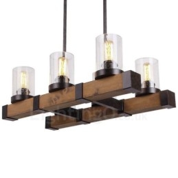 6 Licht Vintage Houten Kroonluchter Industriële Wind Loft Houten Lineaire Hanglamp