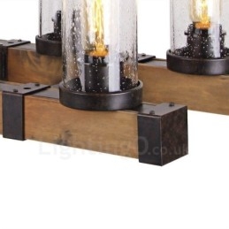 6 Licht Vintage Houten Kroonluchter Industriële Wind Loft Houten Lineaire Hanglamp