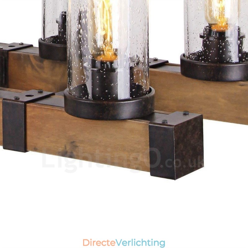 6 Licht Vintage Houten Kroonluchter Industriële Wind Loft Houten Lineaire Hanglamp