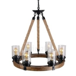 6 Licht Ring Vintage Houten Kroonluchter Industriële Wind Loft Houten Lineaire Hanglamp