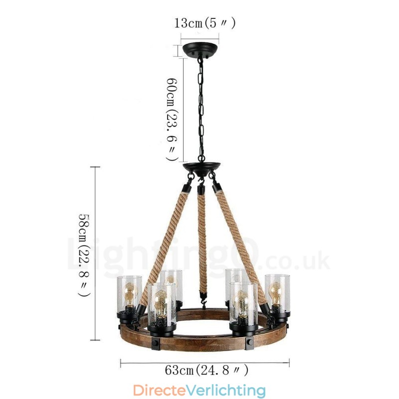 6 Licht Ring Vintage Houten Kroonluchter Industriële Wind Loft Houten Lineaire Hanglamp