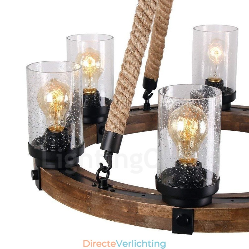 6 Licht Ring Vintage Houten Kroonluchter Industriële Wind Loft Houten Lineaire Hanglamp