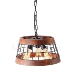 3 Licht Ring Vintage Houten Kroonluchter Industriële Wind Loft Houten Lineaire Hanglamp